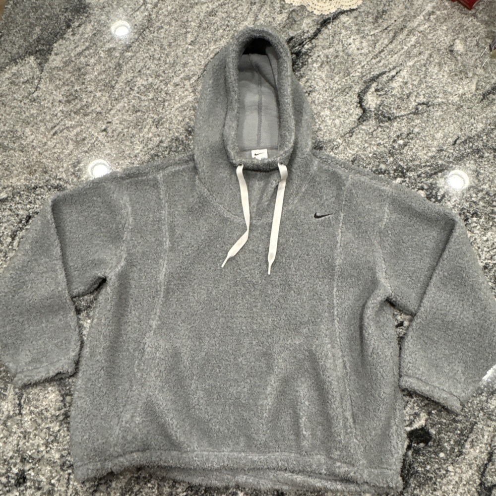 Nike Size Small Therma-FIT PREMIUM Sherpa Pullover Fleece Warm Hoodie Gray #131